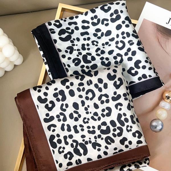 TRENDY LEOPARD PRINT SATIN BANDANA WOMEN MULTI-USE NECK SCARF HAIR BAG TIE