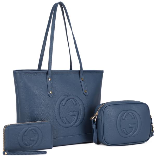 3IN1 TEXTURED DESIGN TOTE BAG W CROSSBODY WALLET SET