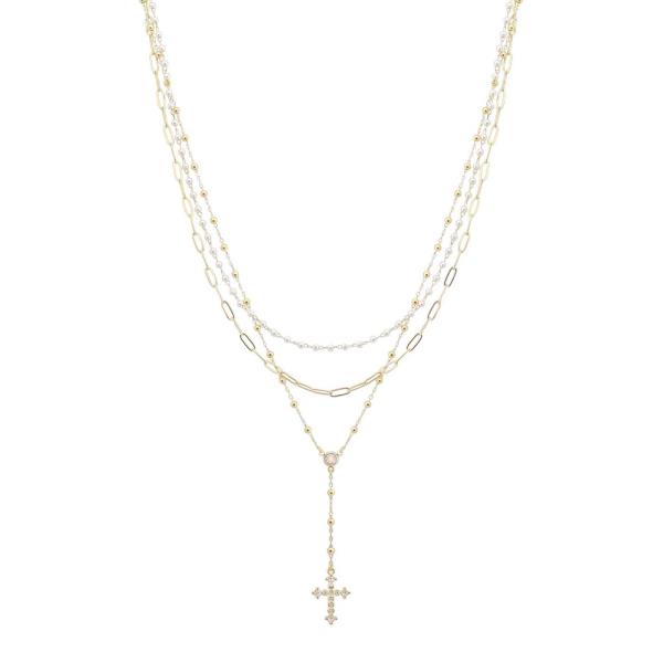 LAYERED CROSS CHARM LONG NECKLACE