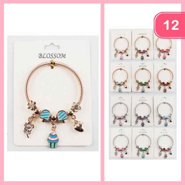 METAL FLOWER ICE CREAM HEART CHARM BRACELET (12 UNITS)