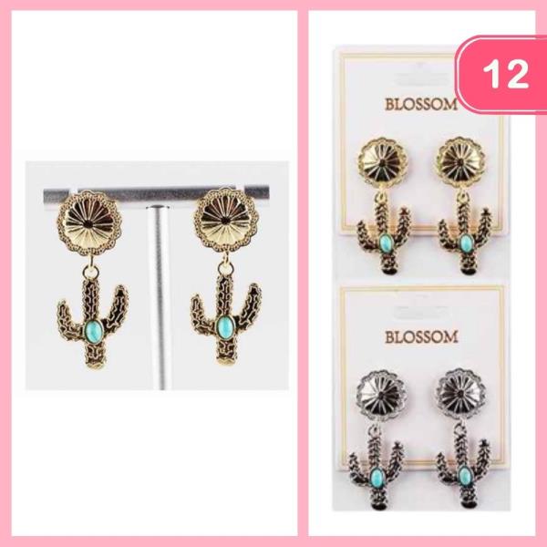 WESTERN CACTUS DANGLE EARRINGS (12 UNITS)