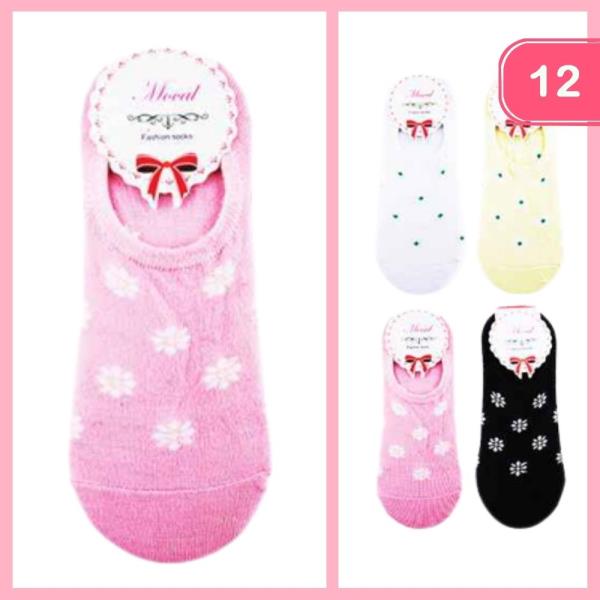 FLOWER POLKA DOT ANKLE SOCKS (12 UNITS)