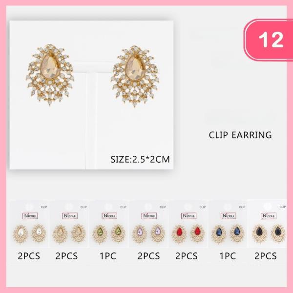 RHINESTONE CLIP ON EARRINGS (12 UNITS)