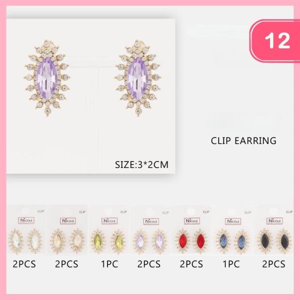 RHINESTONE CLIP ON EARRINGS (12 UNITS)