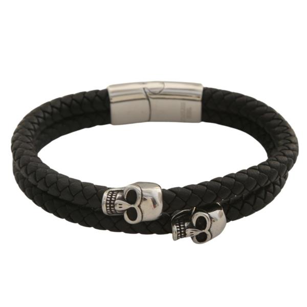 BRAID LEATHER SKULL MAGNETIC BRACELET