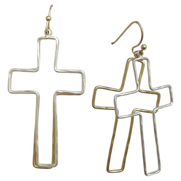 OVERSIZED OPEN CROSS DANGLE EARRING