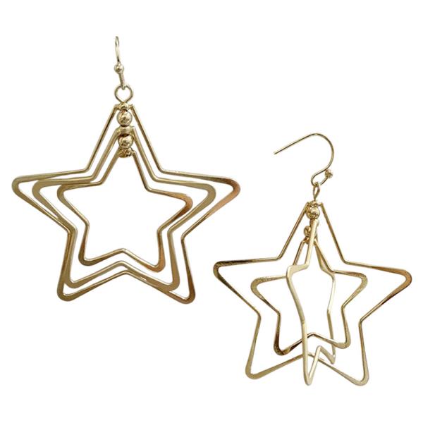 LAYERED OPEN STAR DANGLE EARRING