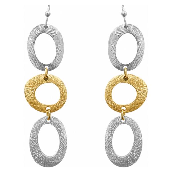 TWO TONE LINKED OVAL DANGLE EARRING