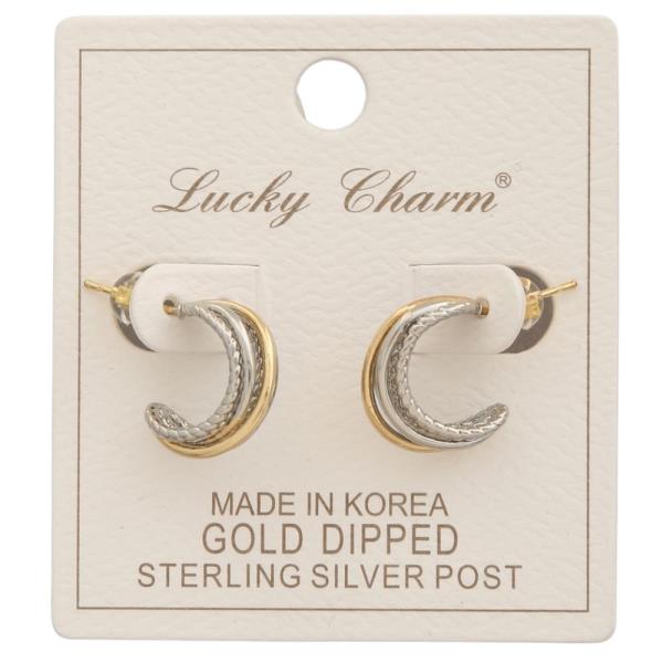 TWO TONE GOLD DIPPED STERLING SILVER HOOP EARRING