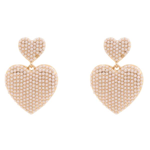 DOUBLE PEARL HEART DANGLE EARRING