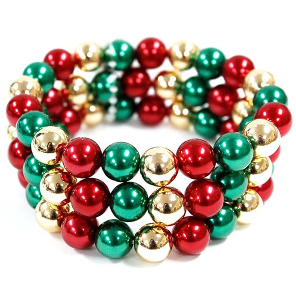 CHRISTMAS BEADED MULTI STRAND STRETCH BRACELET
