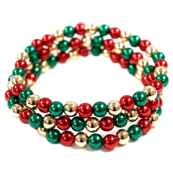 CHRISTMAS BEADED MULTI STRAND STRETCH BRACELET