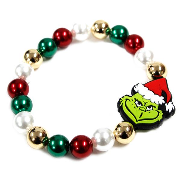 CHRISTMAS GREEN MONSTER BEADED STRETCH BRACELET
