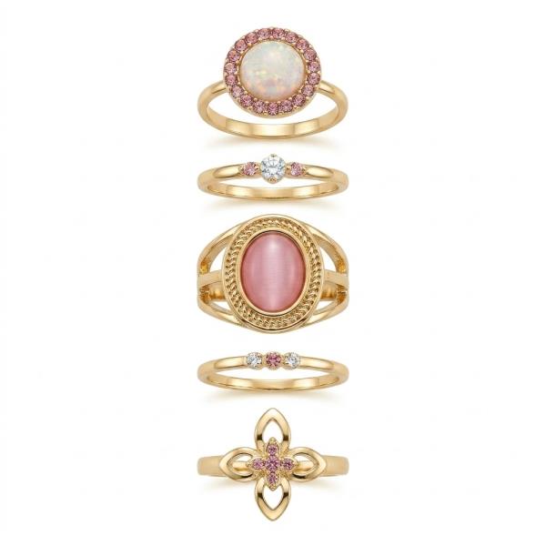 MARBLE STONE RHINESTONE MULTI RING SET