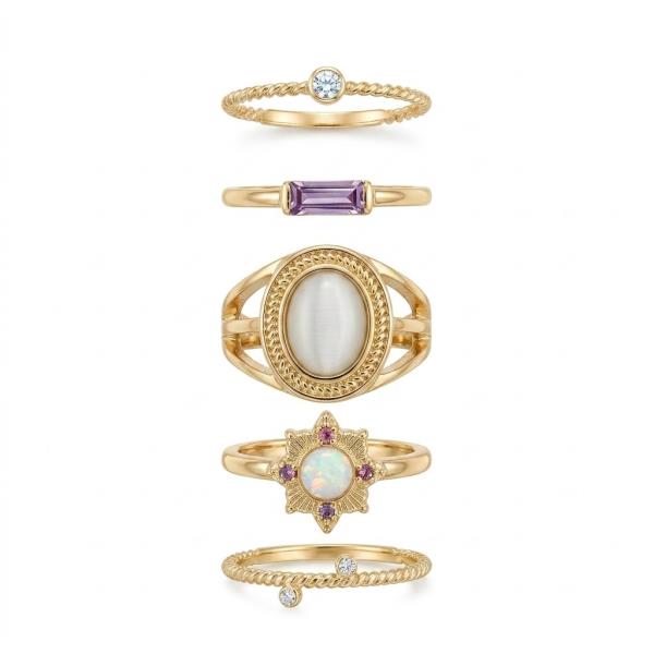 MARBLE STONE RHINESTONE MULTI RING SET