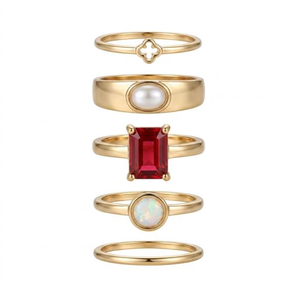 MARBLE STONE RHINESTONE MULTI RING SET