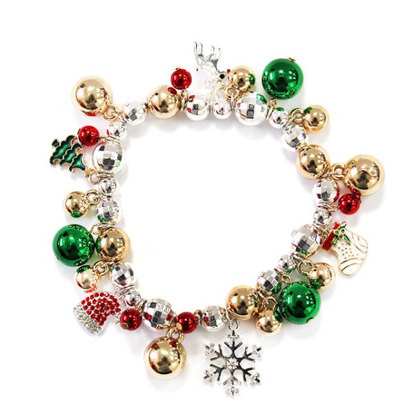 CHRISTMAS MULTI CHARM BEADED STRETCH BRACELET