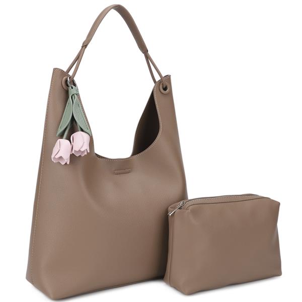 2IN1 TEXTURED SHOULDER HOBO BAG W POUCH AND KEYCHAIN SET