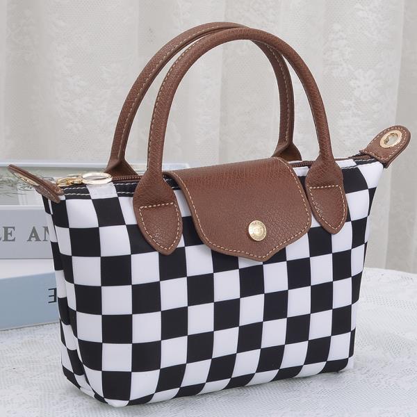 CHECKER DESIGN HANDLE SATCHEL BAG