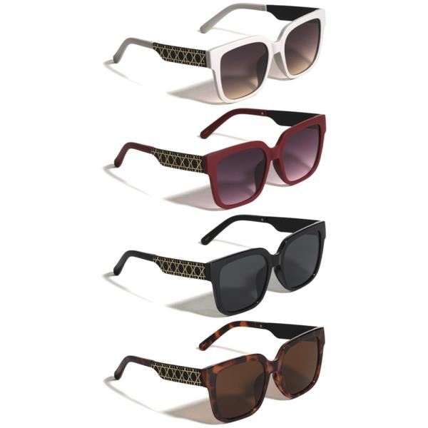 PATTERN TEMPLE LINE ACCENT FASHION SQUARE SUNGLASSES 1DZ