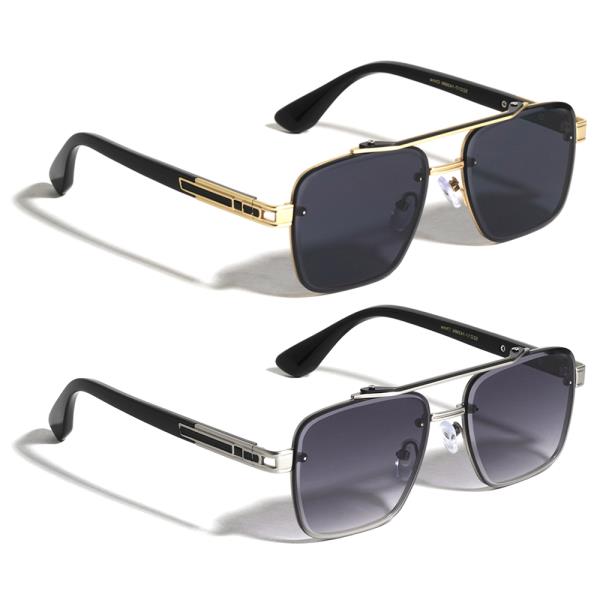 RIMLESS METAL SQUARED ART DECO HINGE AVIATORS SUNGLASSES 1DZ