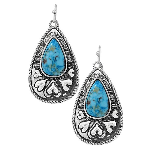 WESTERN HEART HAND STONE TEARDROP EARRING