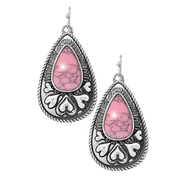WESTERN HEART HAND STONE TEARDROP EARRING