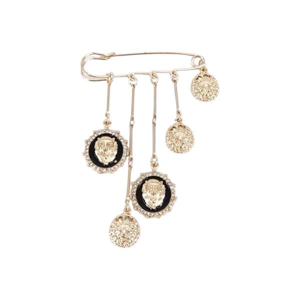CAMEO COIN MULTI CHARM SAFETY PIN BROOCH