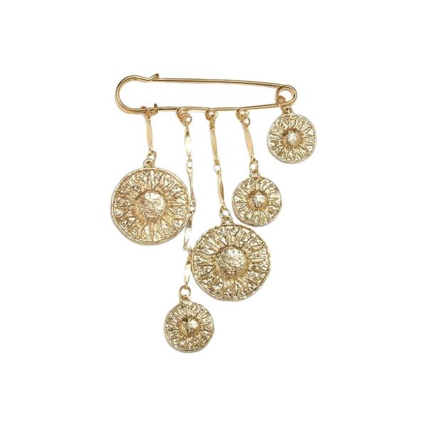 COIN MULTI CHARM SAFETY PIN BROOCH