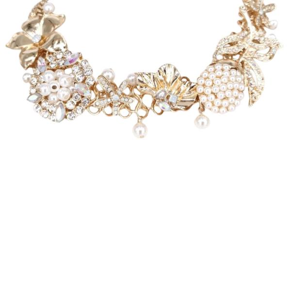 RHINESTONE FLOWER PEARL CLUSTER NECKLACE