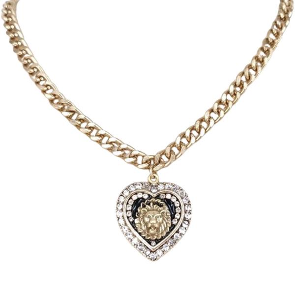 RHINESTONE HEART LION PENDANT NECKLACE