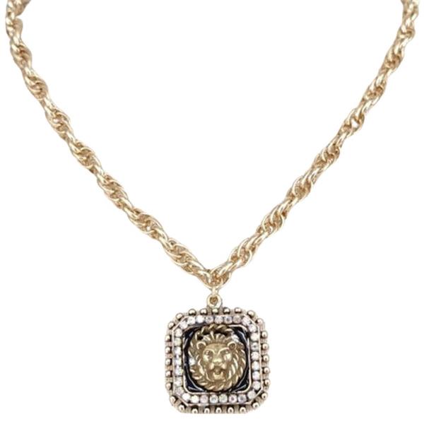RHINESTONE SQUARE LION PENDANT NECKLACE