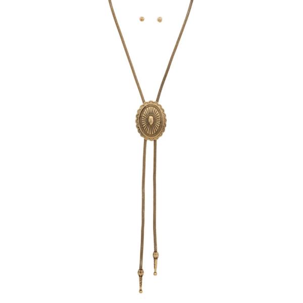WESTERN CONCHO BOLO LONG NECKLACE