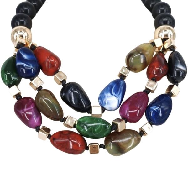 MULTI STRAND MARBLE RESIN BEAD NECKLACE