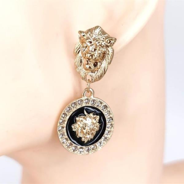RHINESTONE LION DROP EARRING