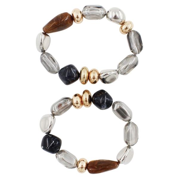 RESIN BEADED STRETCH BRACELET SET
