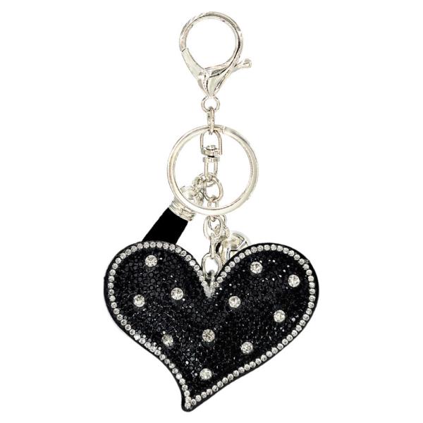 RHINESTONE BLACK HEART KEYCHAIN