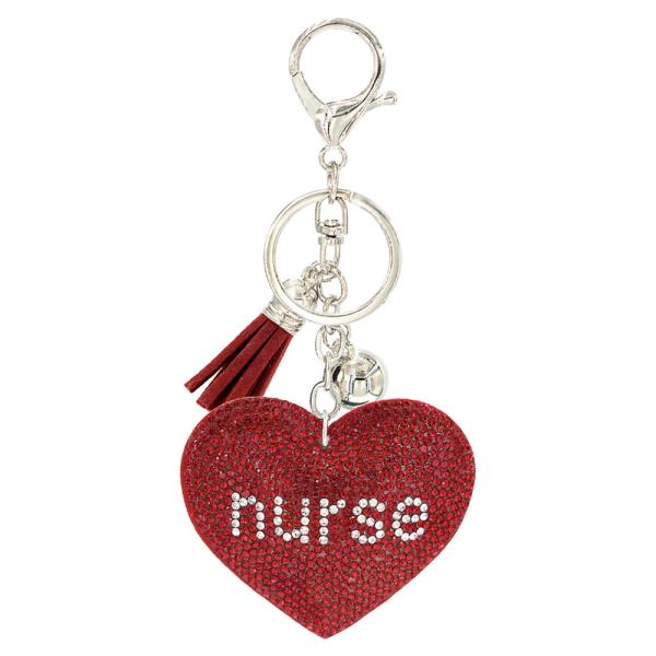 RHINESTONE NURSE HEART KEYCHAIN