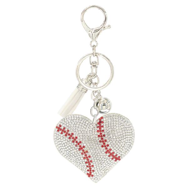 RHINESTONE SOFTBALL KEYCHAIN