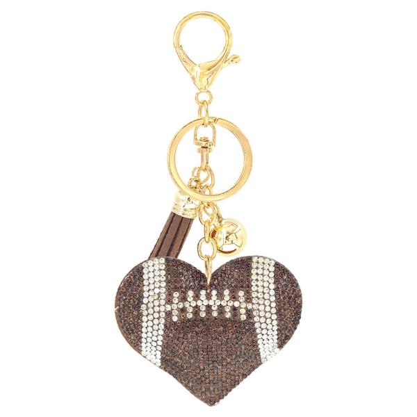 RHINESTONE FOOTBALL HEART KEYCHAIN