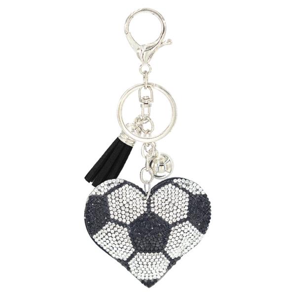 RHINESTONE SOCCER HEART KEYCHAIN