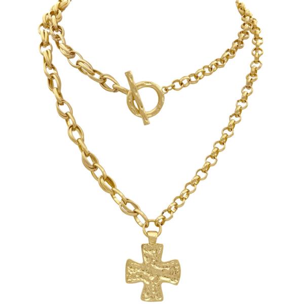CROSS LAYERED TOGGLE LONG NECKLACE