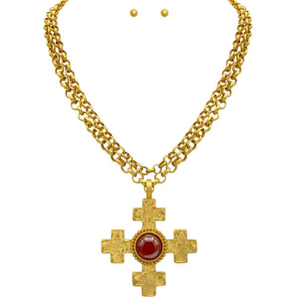 ARTISAN CROSS W PEARL LAYERED NECKLACE
