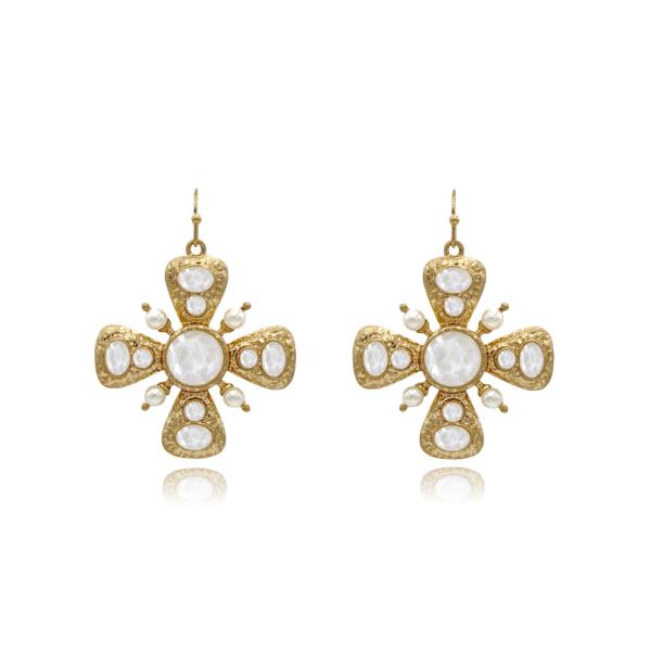 FACETED STONE CROSS EARRING