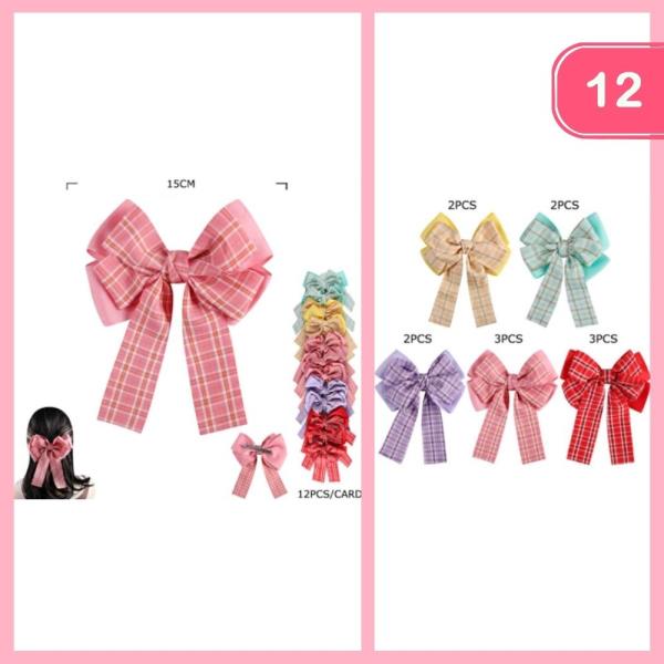 PLAID RIBBON HAIR BOW (12 UNITS)
