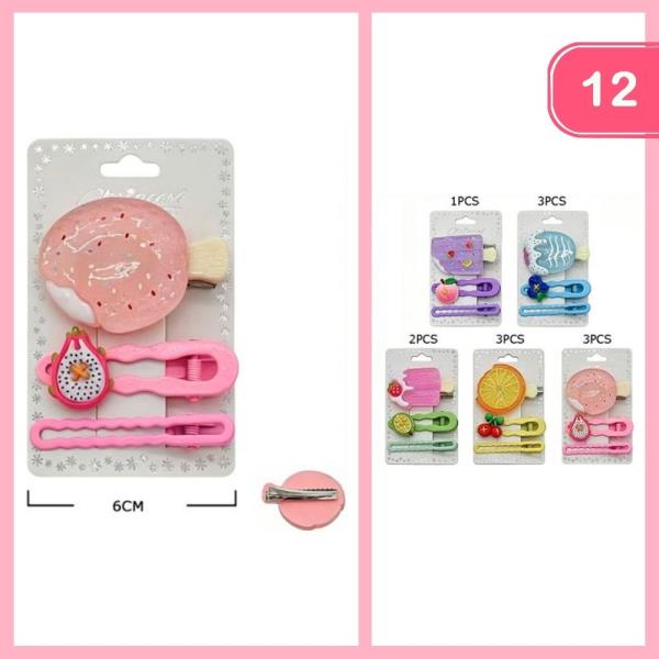 CARTOON FRUIT FOODS HAIR PINS (12 UNITS)