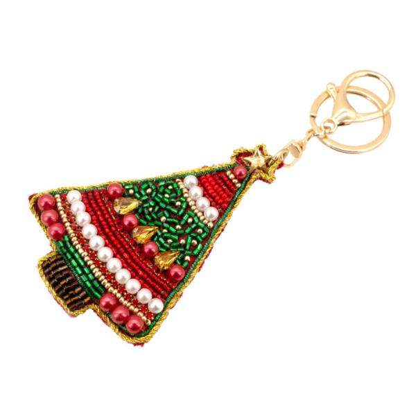 SEED BEAD PEARL CHRISTMAS TREE KEYCHAIN