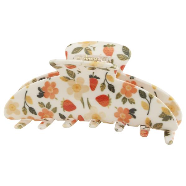 STRAWBERRY FLOWER PRINT HAIR CLAW CLIP