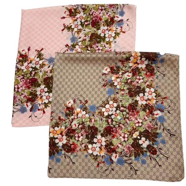 FLORAL PRINT SILKY BANDANA SQUARE NECK SCARF