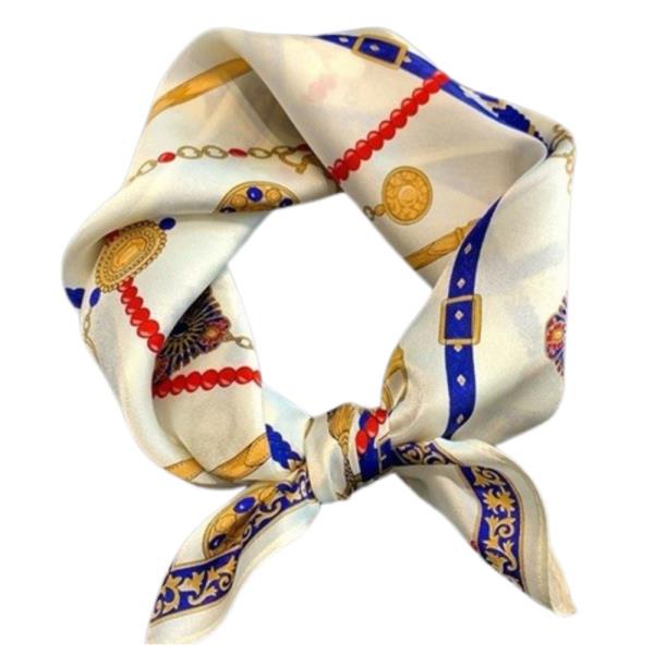 CHAIN PRINT SILKY BANDANA SQUARE NECK SCARF